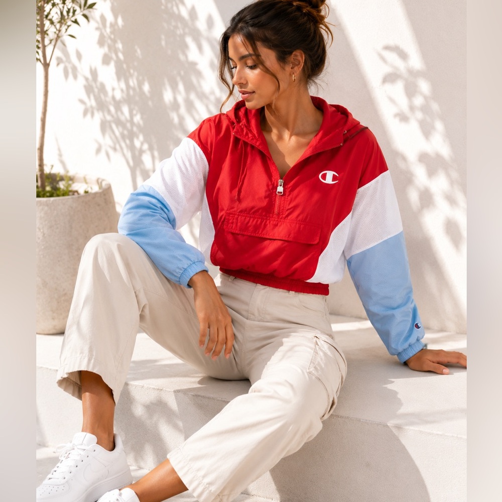 Champion Red Mesh Pullover Hoodie